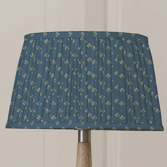 Riva Home | Pleated Lamp Shade, Blue with Small Florals