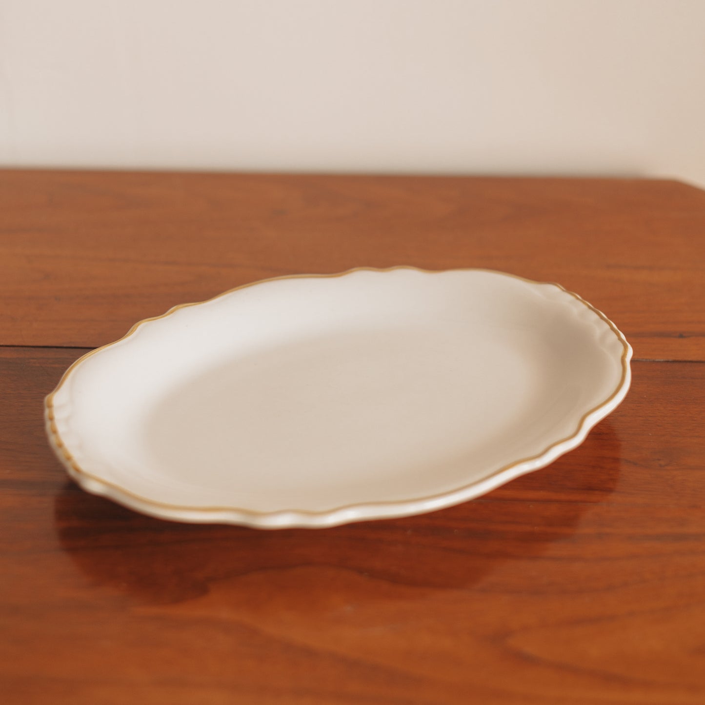 Cream Serving Platter with Handpainted Edge