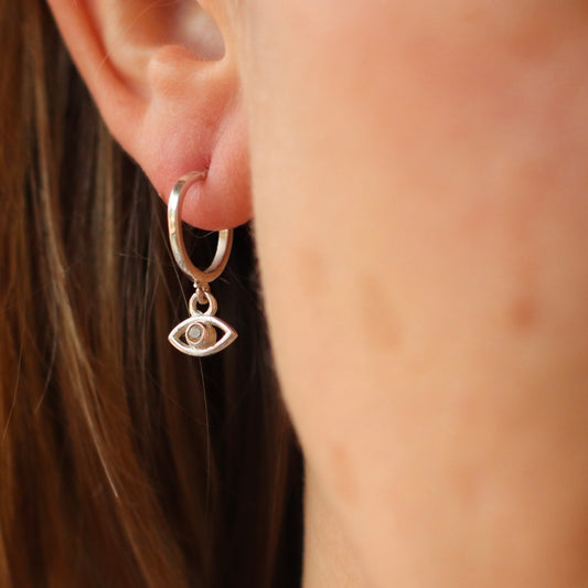 Baizaar | Sterling Silver Crystal Eye Dangle Hoop Earring