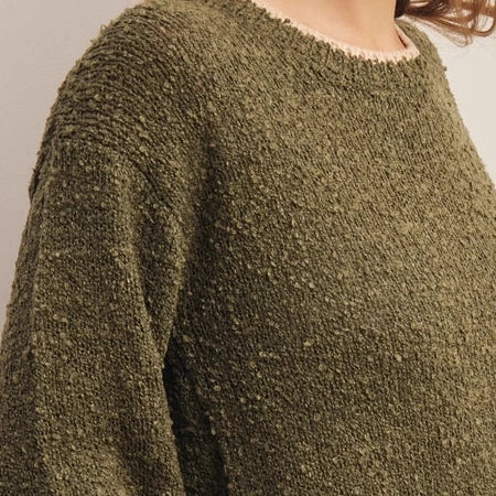 Olive Slub Knit Cropped Sweater