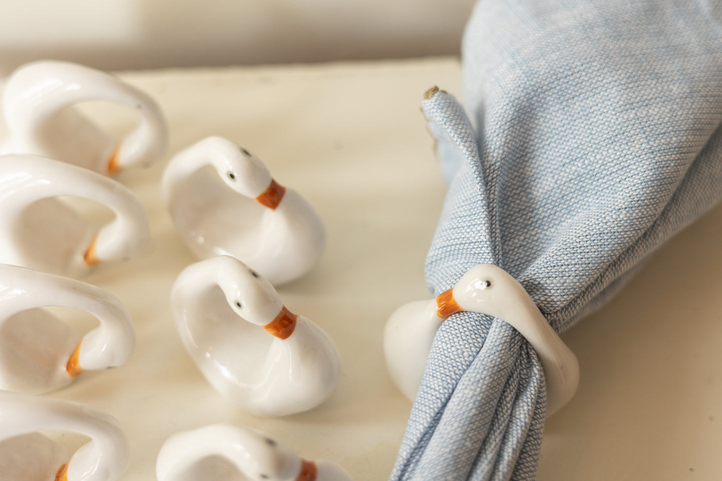 Ceramic Goose Napkin Rings, Set of 8