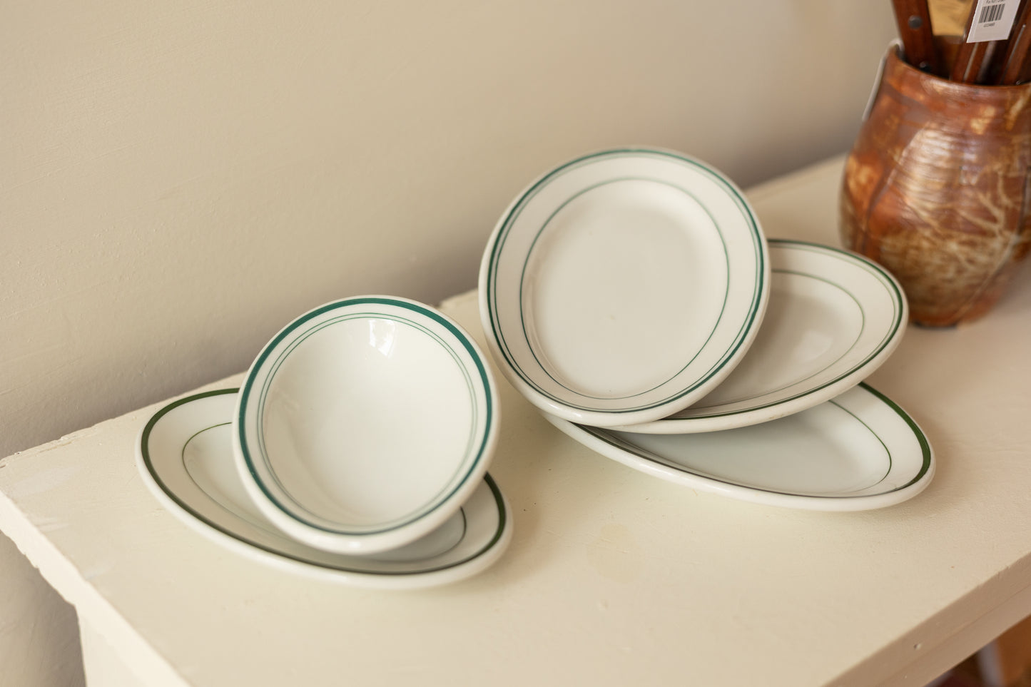 Green Rimmed Diner Mini Dish Set, 5 pieces