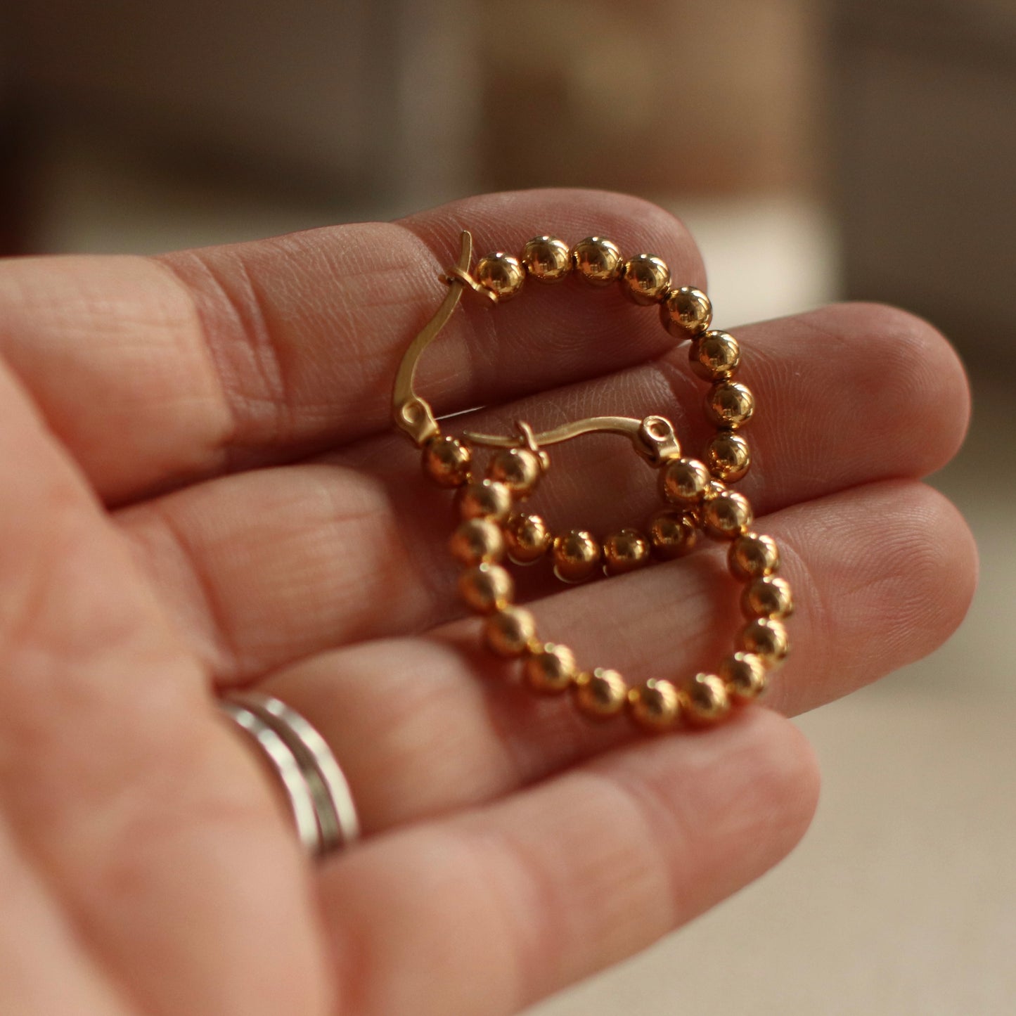 Dune Hoops | Gold Stainless Steel Circle Ball Hoop Earrings