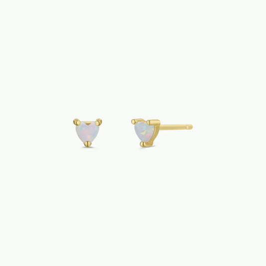 Jax Kelly | Tiny Heart Studs, White Opal