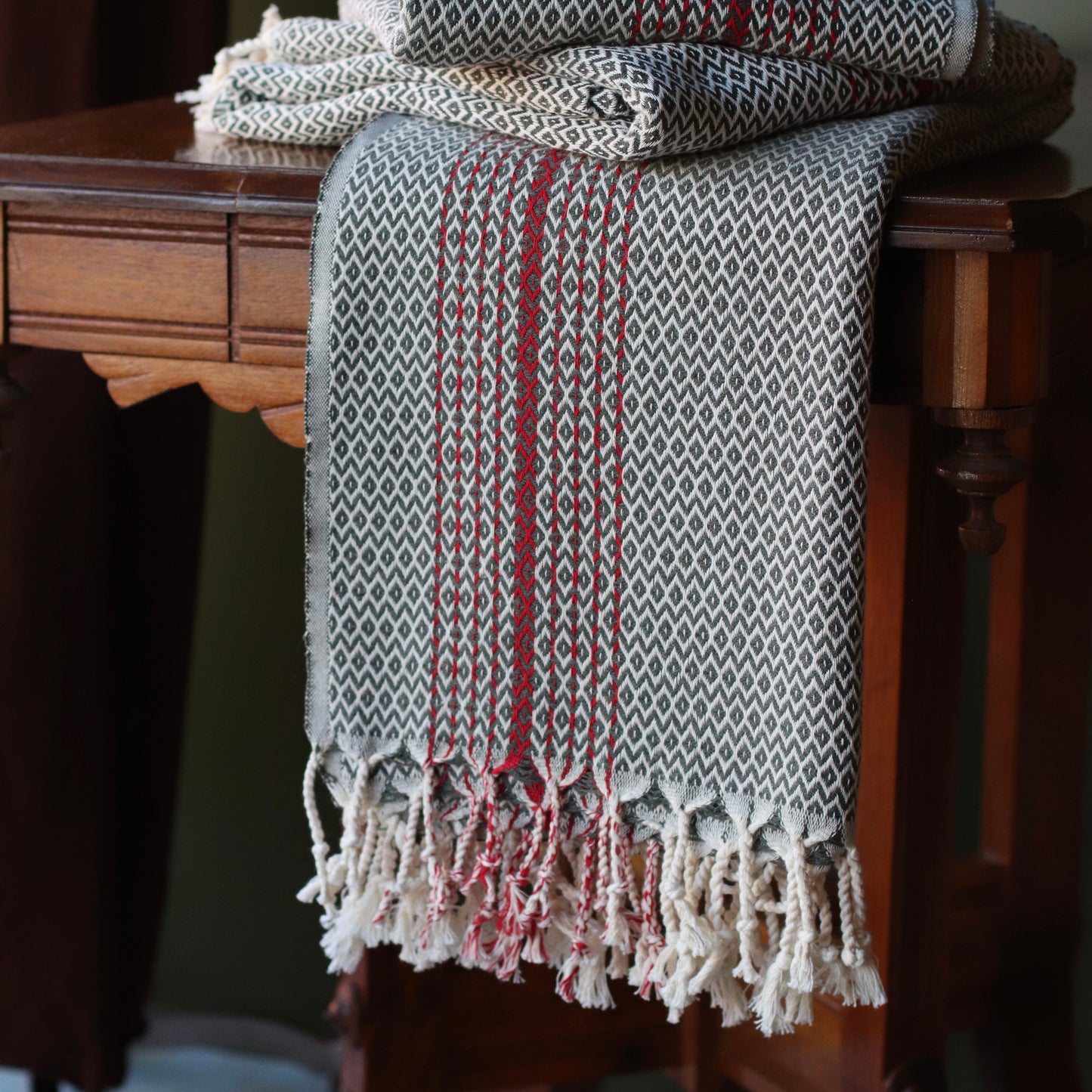 Turkish Towel | Luxury Bath Towel,  Green Diamond with Red Stripe