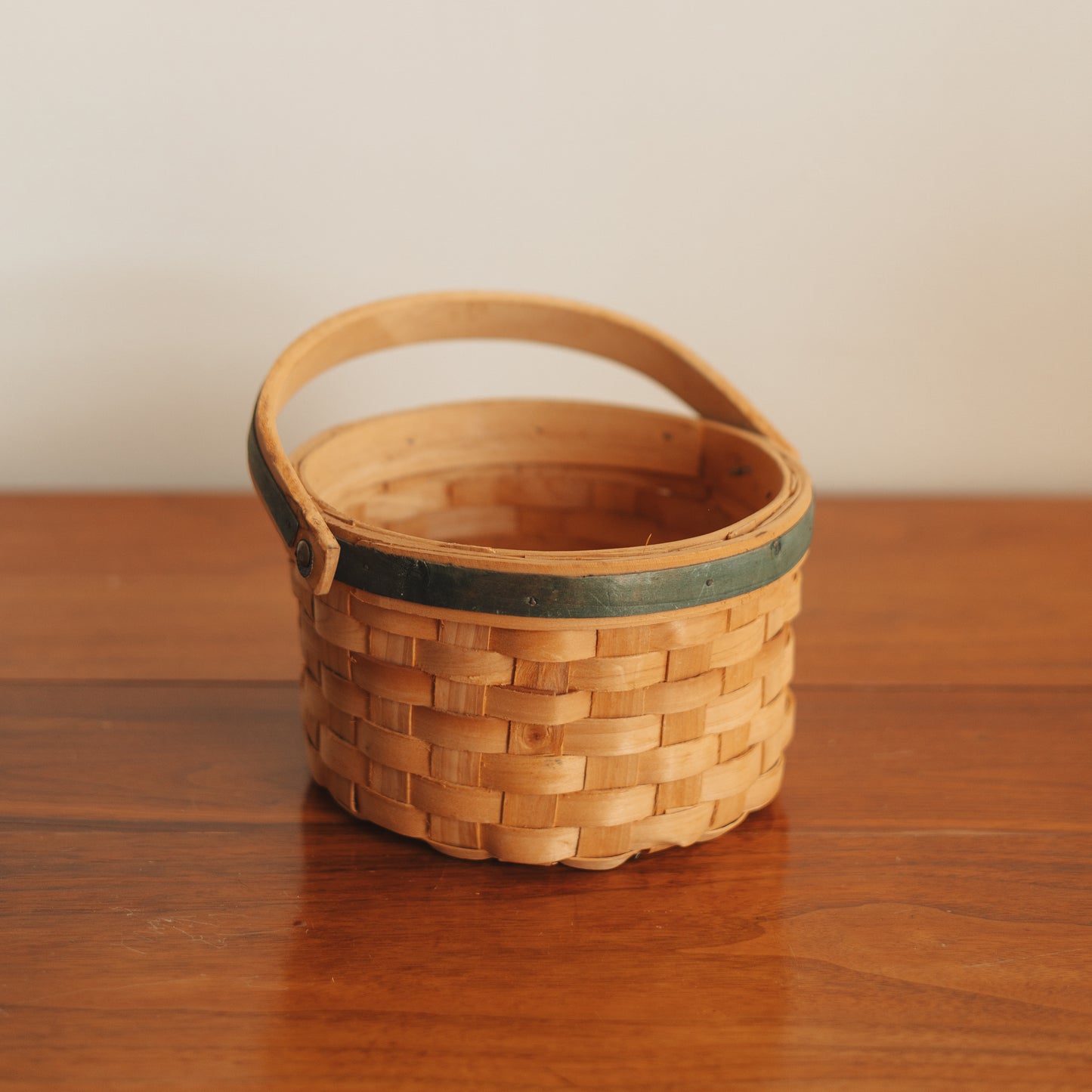Handled Circular Basket with Green Detail