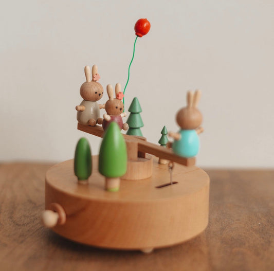Bunny SeeSaw Wind Up Music Box