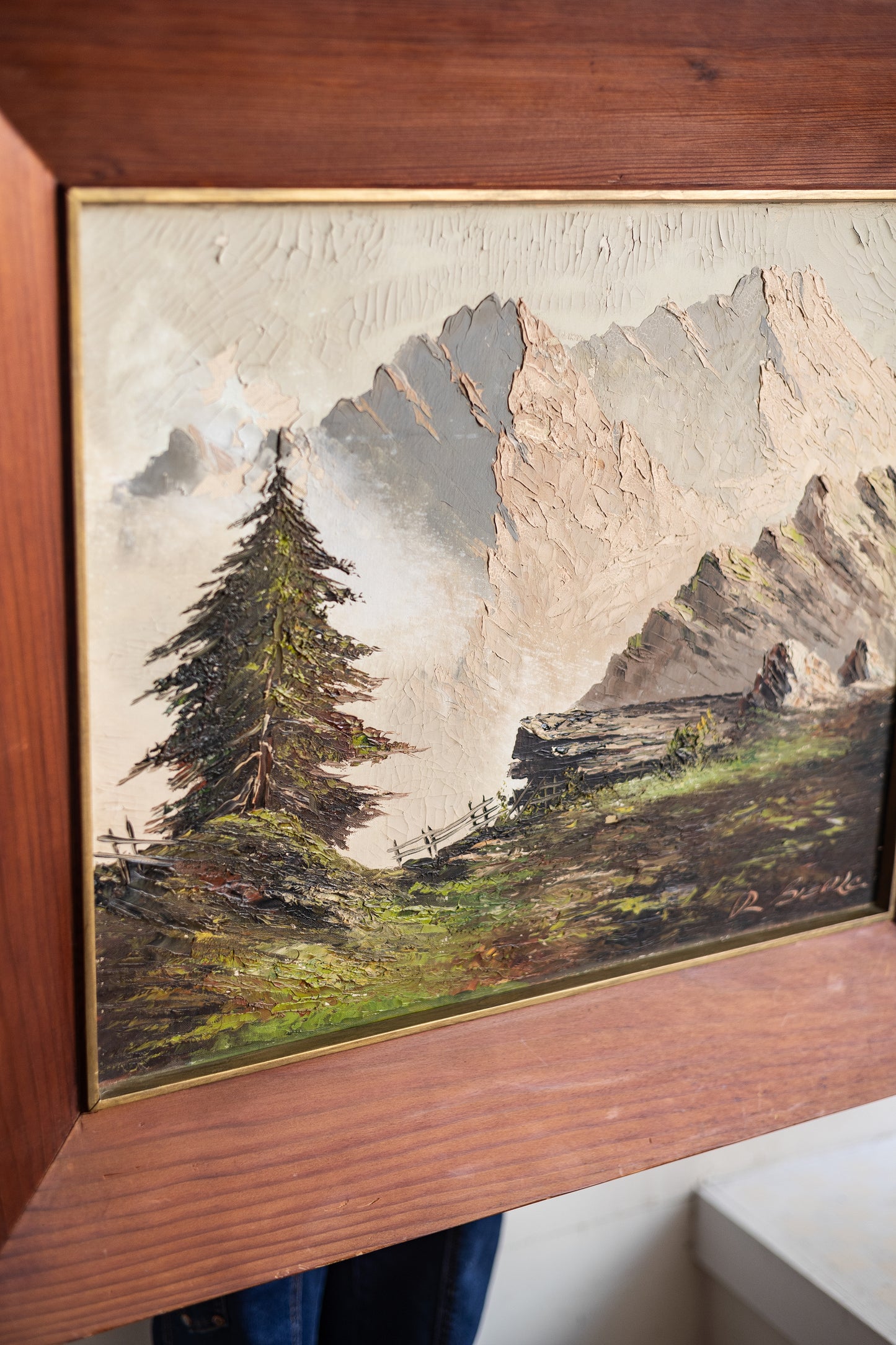 Dune Vintage Art | Majestic Mountain Scape in Chunky Wooden Frame *Pick Up Only
