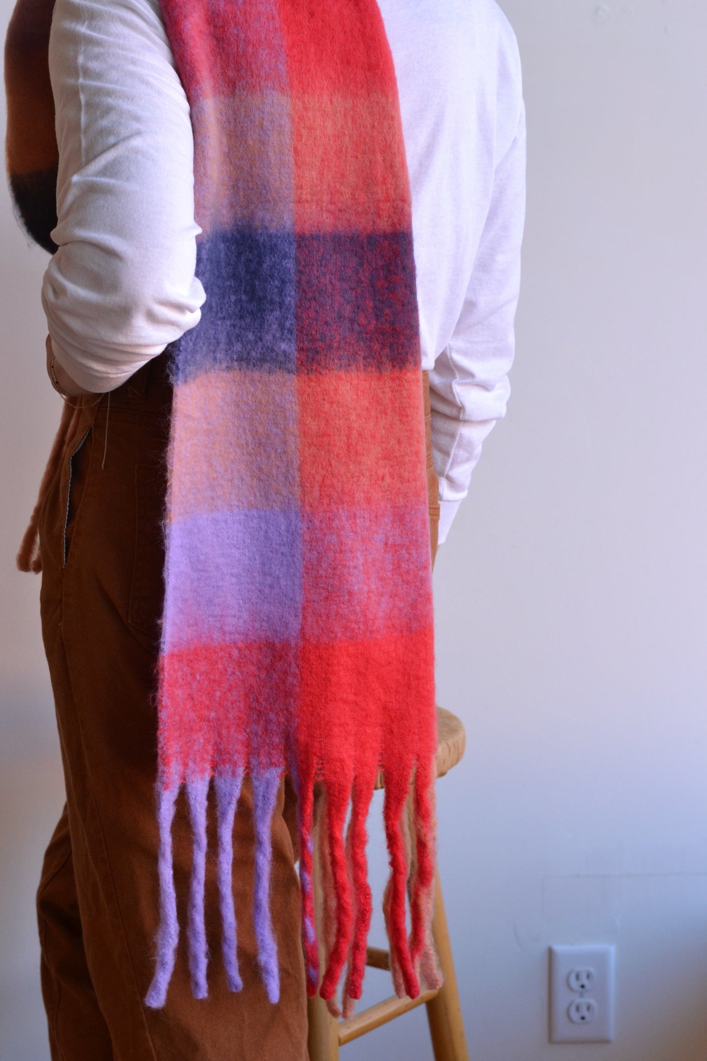 Adorro | Chunky Oblong Plaid Scarf, Pink Purple