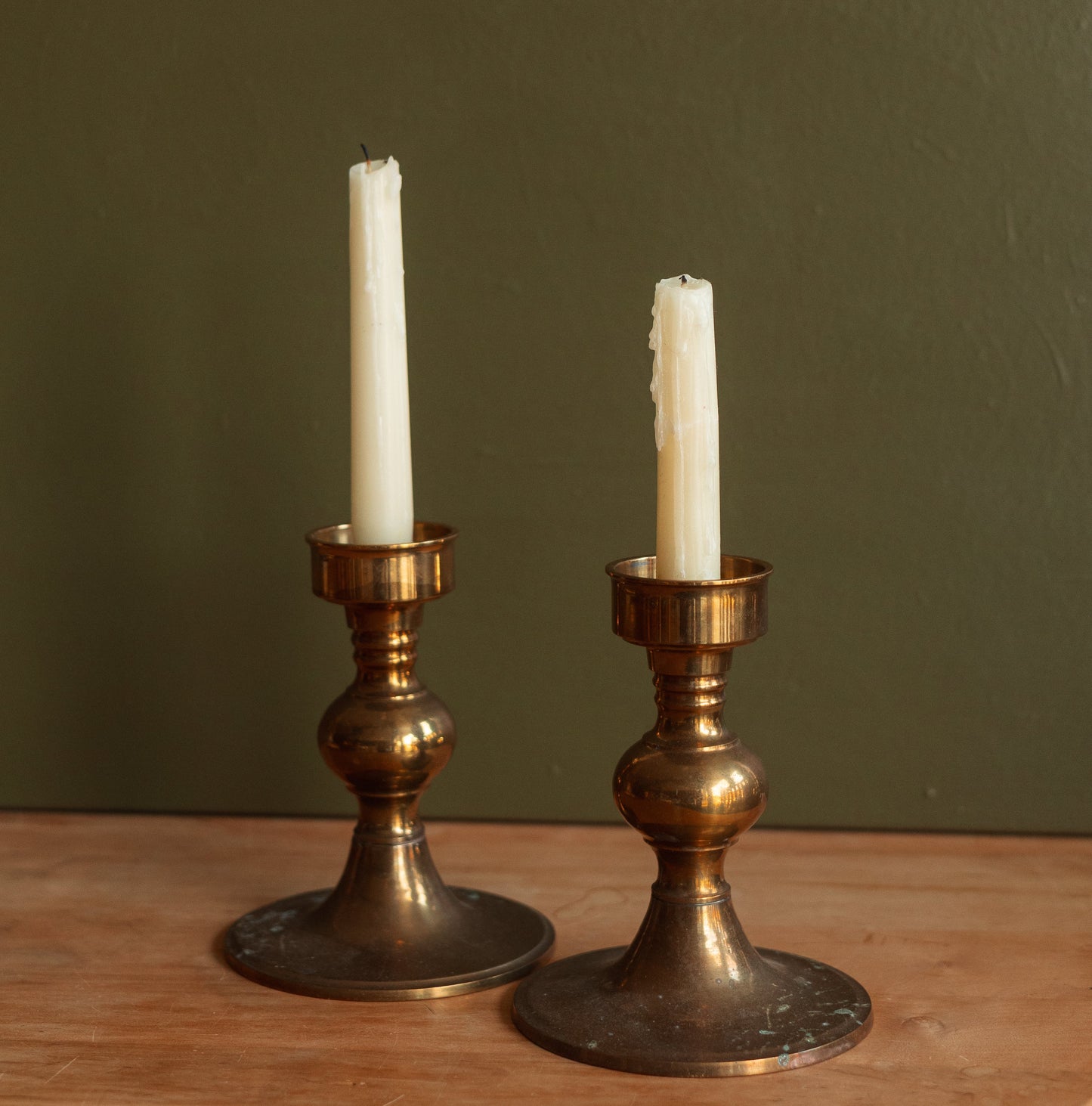 Large Brass Candlestick Holder, Pair