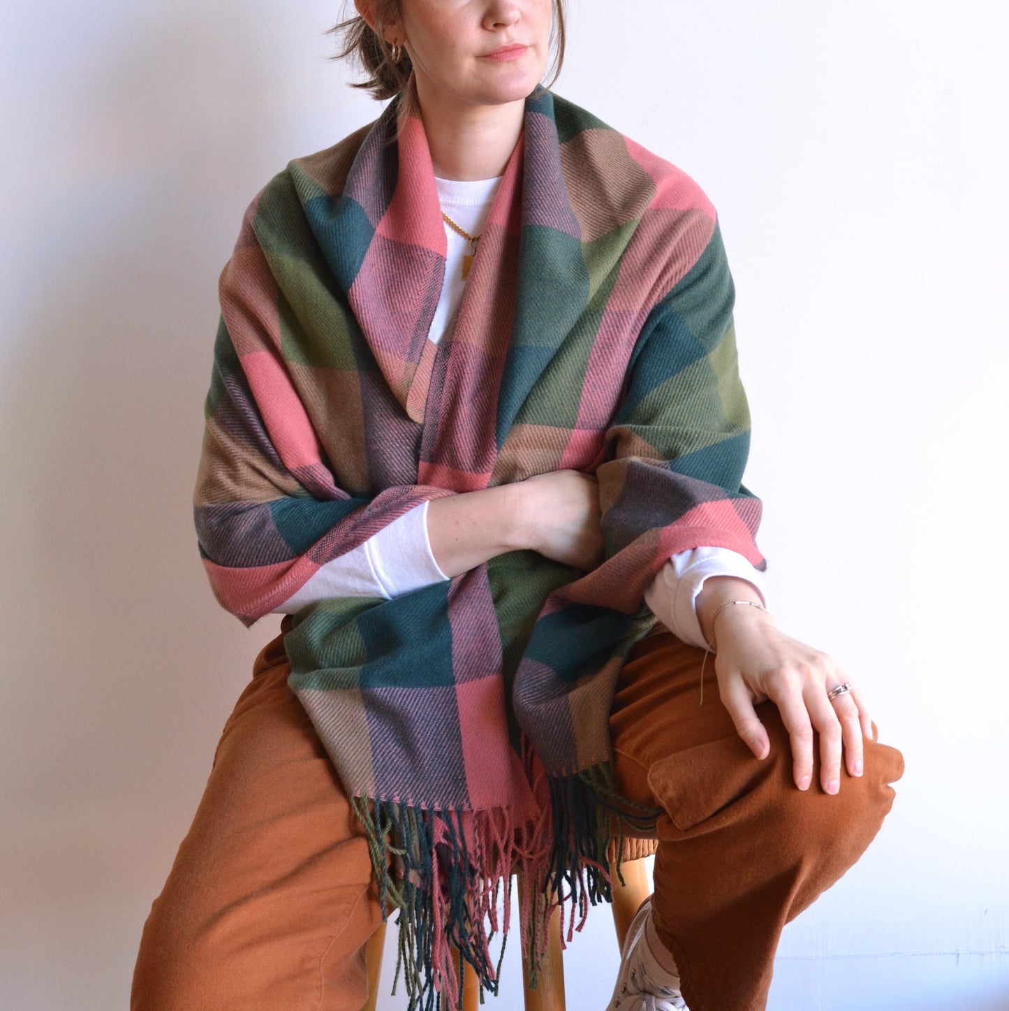 Funky | Super Soft Plaid Scarf, Pink and Green