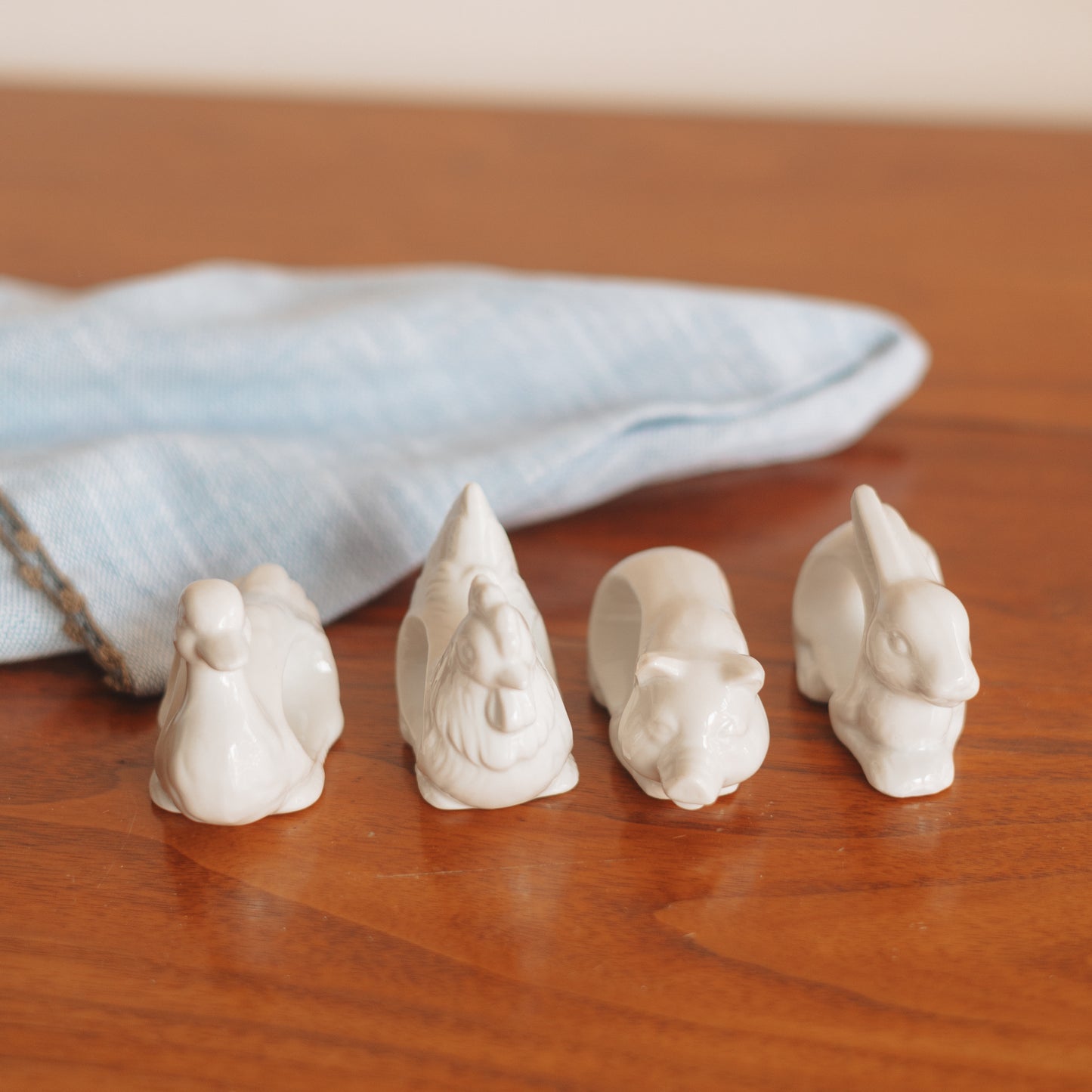 Porcelain Farm Critter Napkin Rings, Set of 4