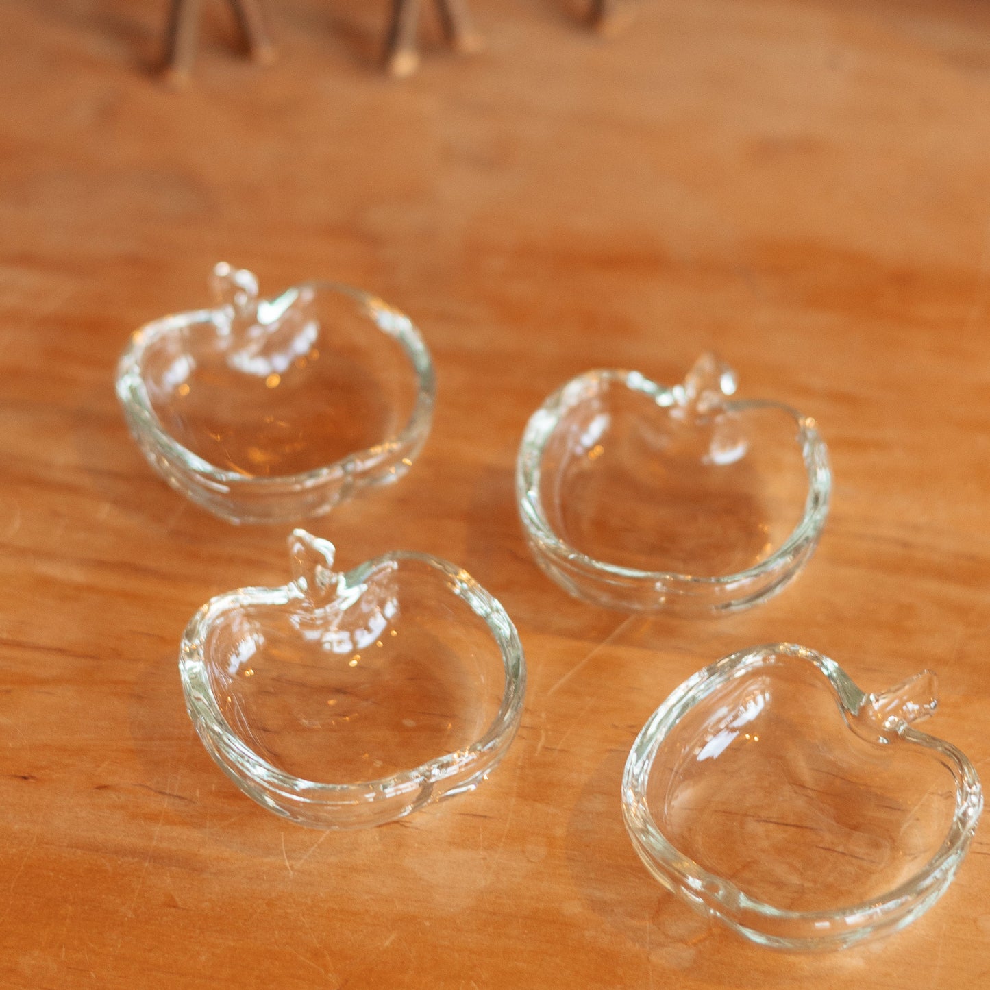 Tiny Glass Apple Ring Dishes, Set of 4