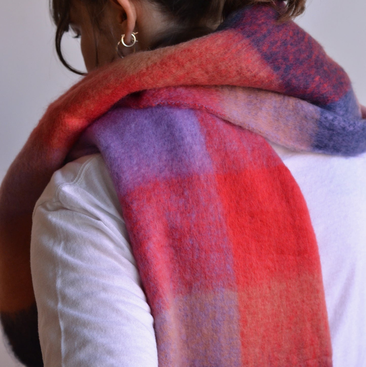 Adorro | Chunky Oblong Plaid Scarf, Pink Purple