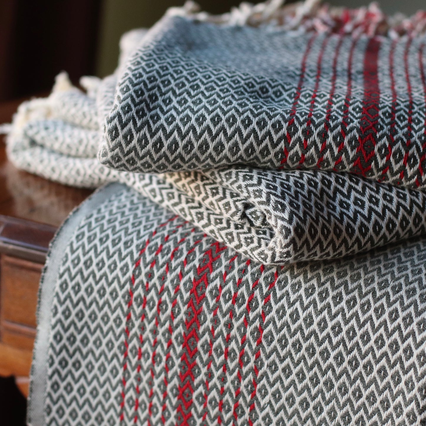 Turkish Towel | Luxury Bath Towel,  Green Diamond with Red Stripe
