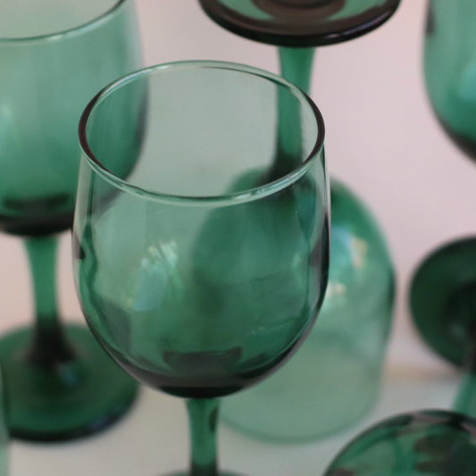 Emerald Green Wine Glasses, Set of 7