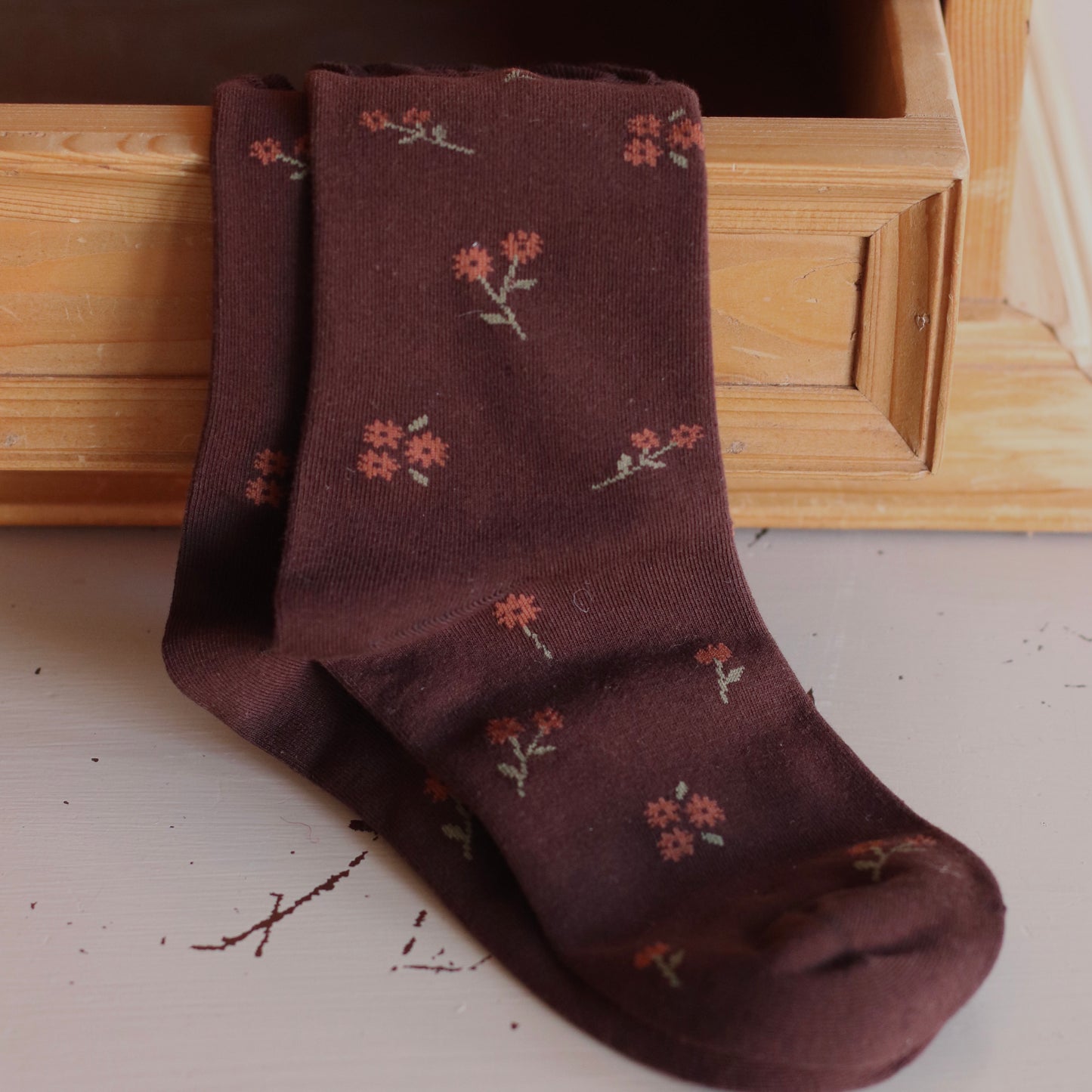 Dune Socks | Ruffle Top Flower Stem Socks, Brown
