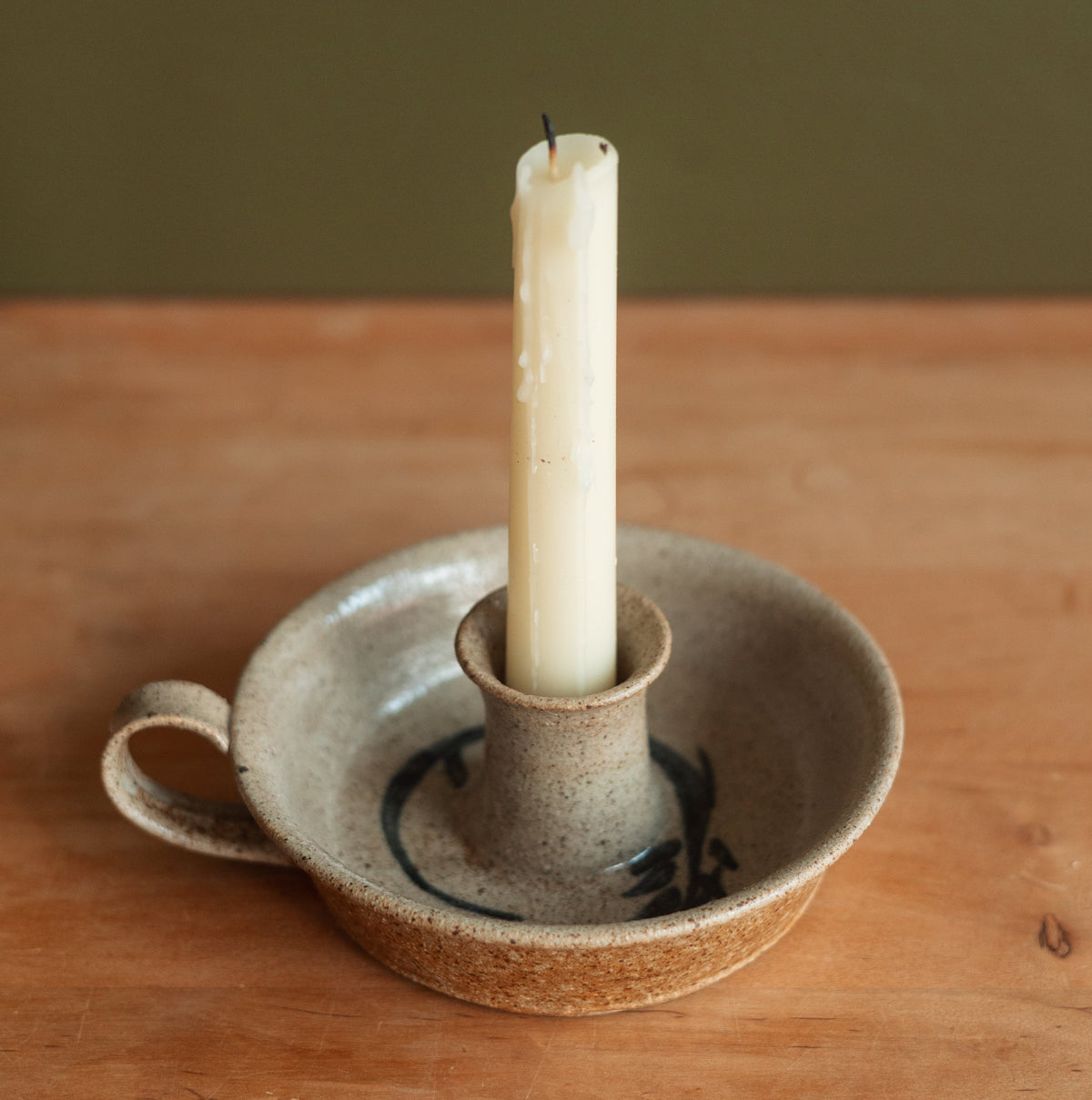 Speckled Stoneware Chamberstick Candleholder