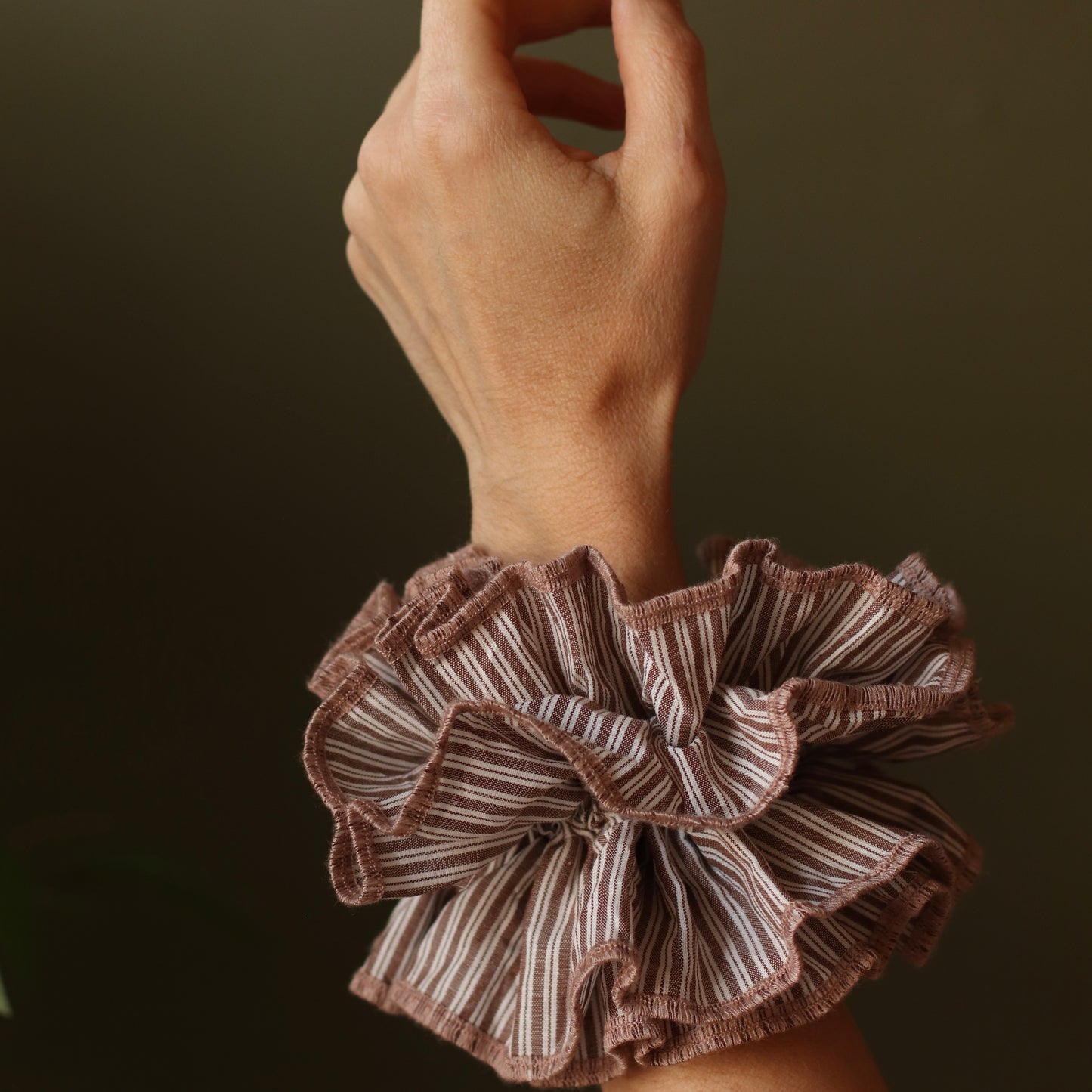 Dune Accessories | Walnut Striped Ruffled Scrunchy
