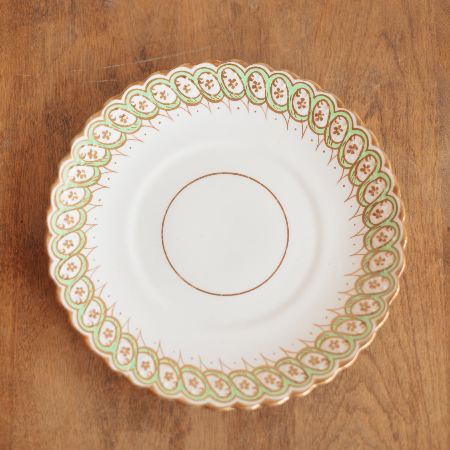 Decorative Plate with Handpainted Green and Gold Rim