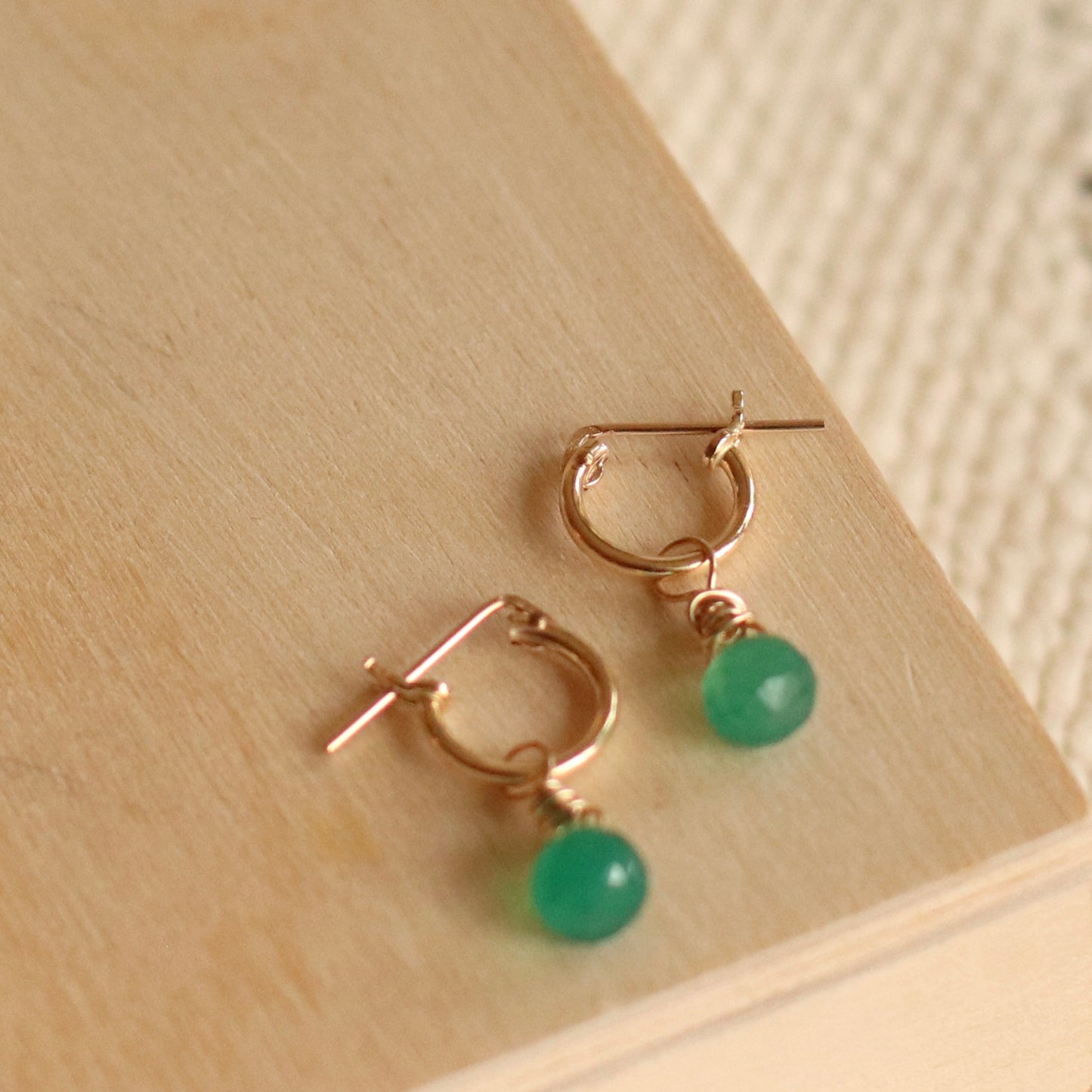 Cire’ Alexandria | Green Onyx Gemstone Drop Hoops, 14K Gold Filled