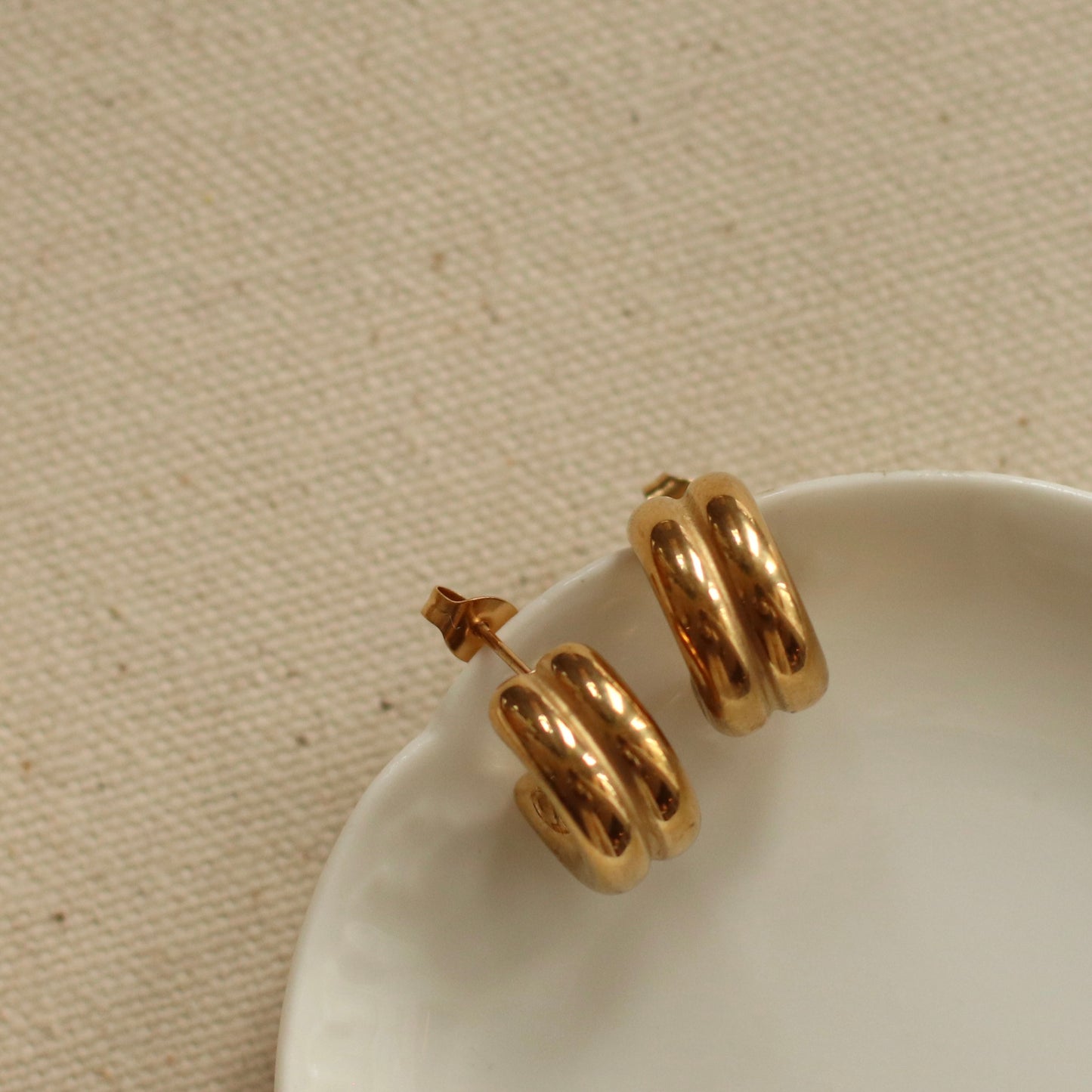 Dune Hoops | Gold Stainless Steel Double Hoop Stud Earring