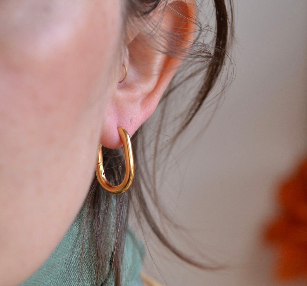 Dune Hoops | Gold Stainless Steel Oval Huggie Earrings, 23mm