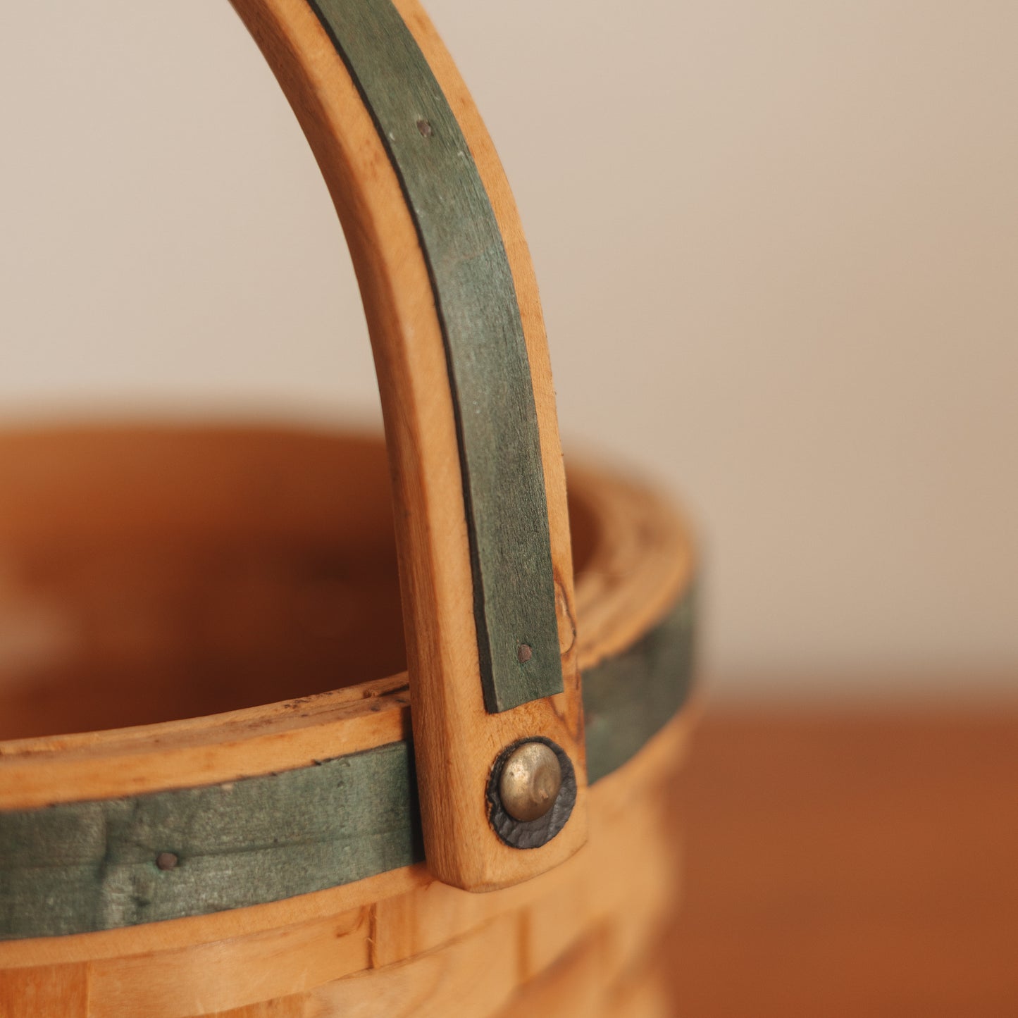 Handled Circular Basket with Green Detail