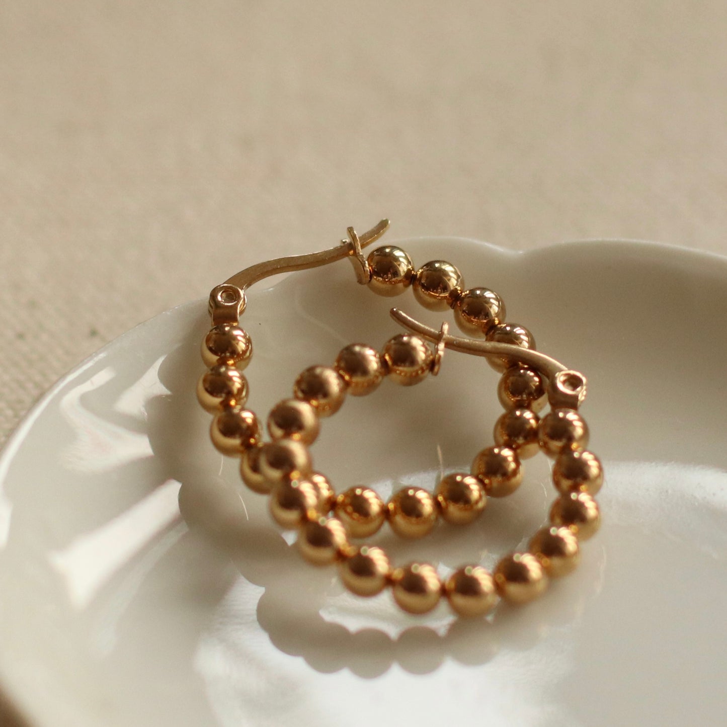 Dune Hoops | Gold Stainless Steel Circle Ball Hoop Earrings