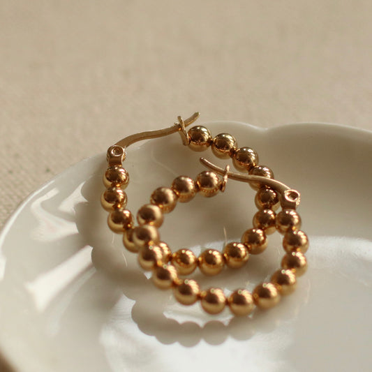 Dune Hoops | Gold Stainless Steel Circle Ball Hoop Earrings