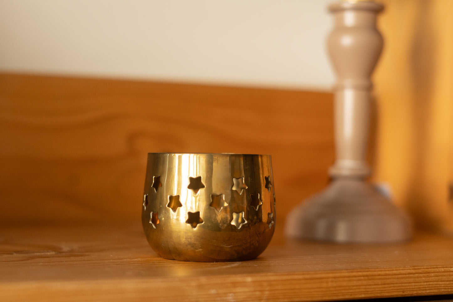 Brass Tealight Holder with Star Cut-outs