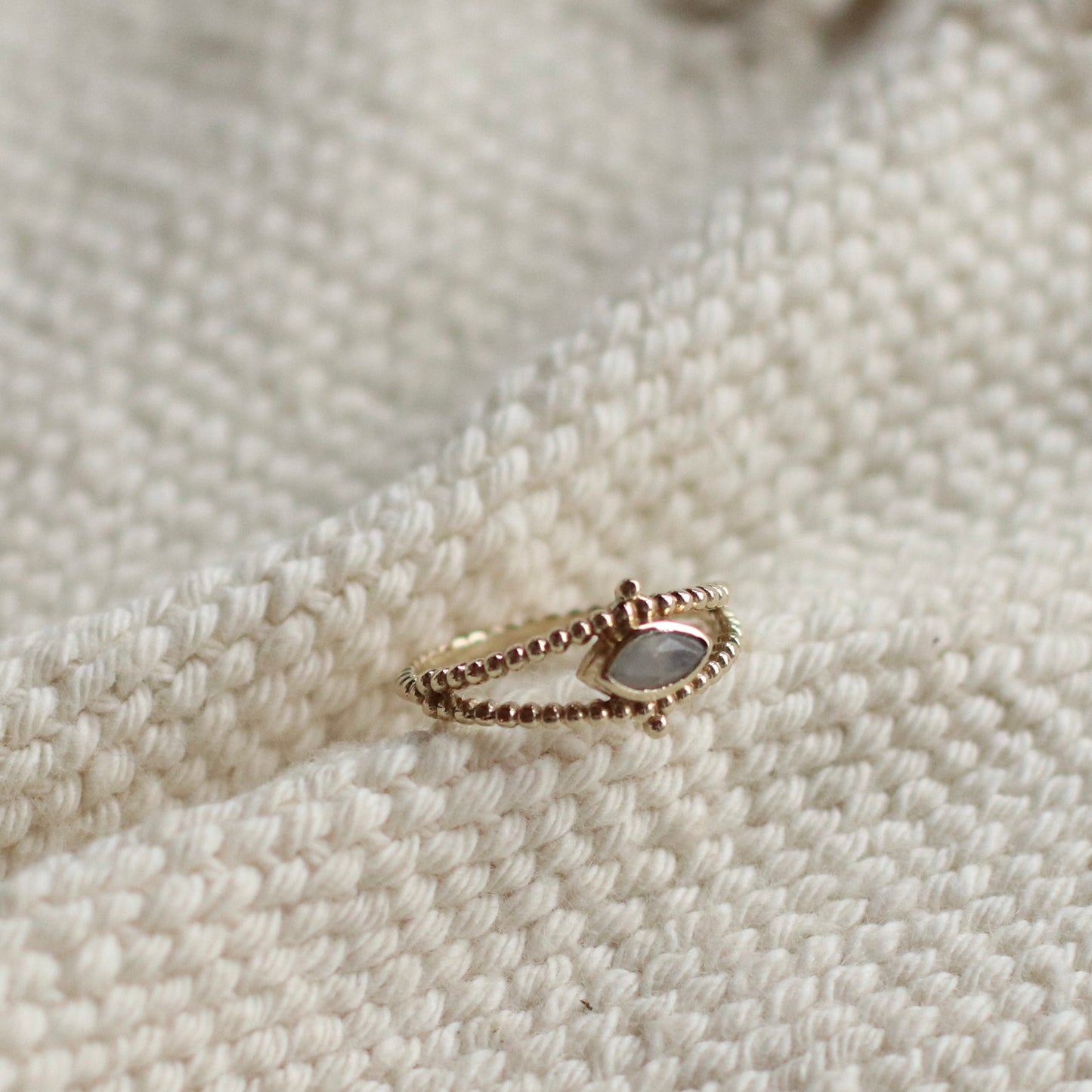 Baizaar | Moonstone Dotted Double Band Ring, Brass