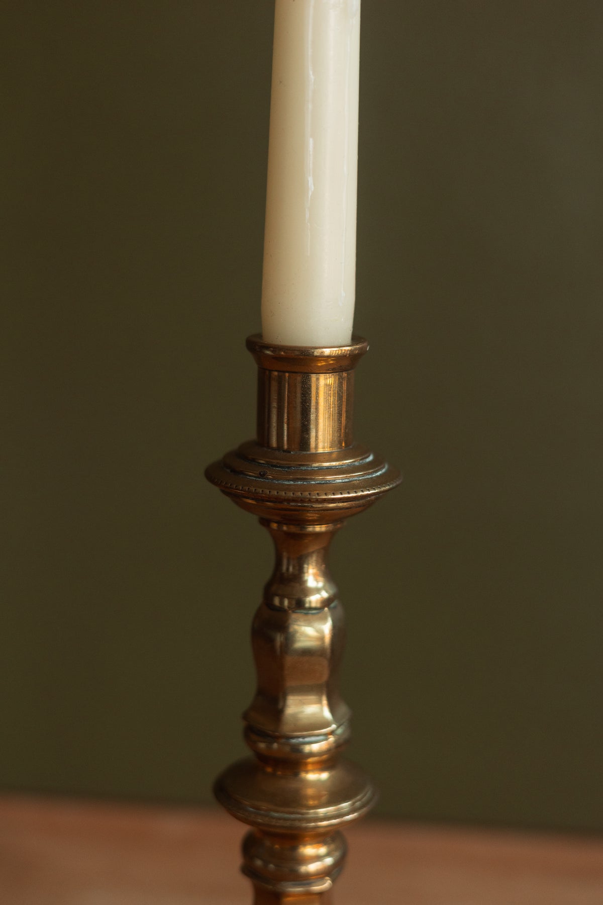 Antique Brass Candlestick Holder on Octagonal Base