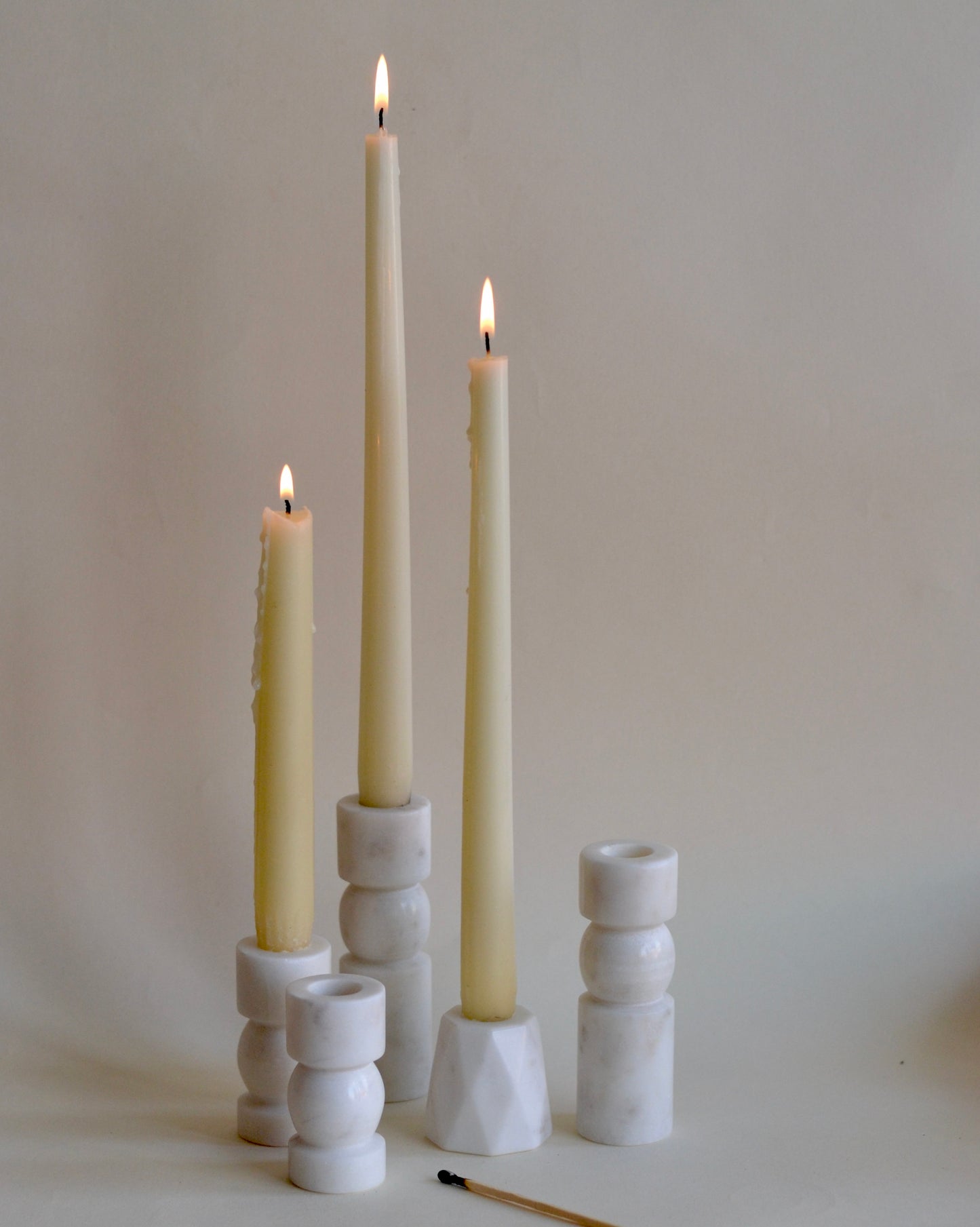 Fort & Field | White Marble Stone Bulbous Taper Candle Holder, Short