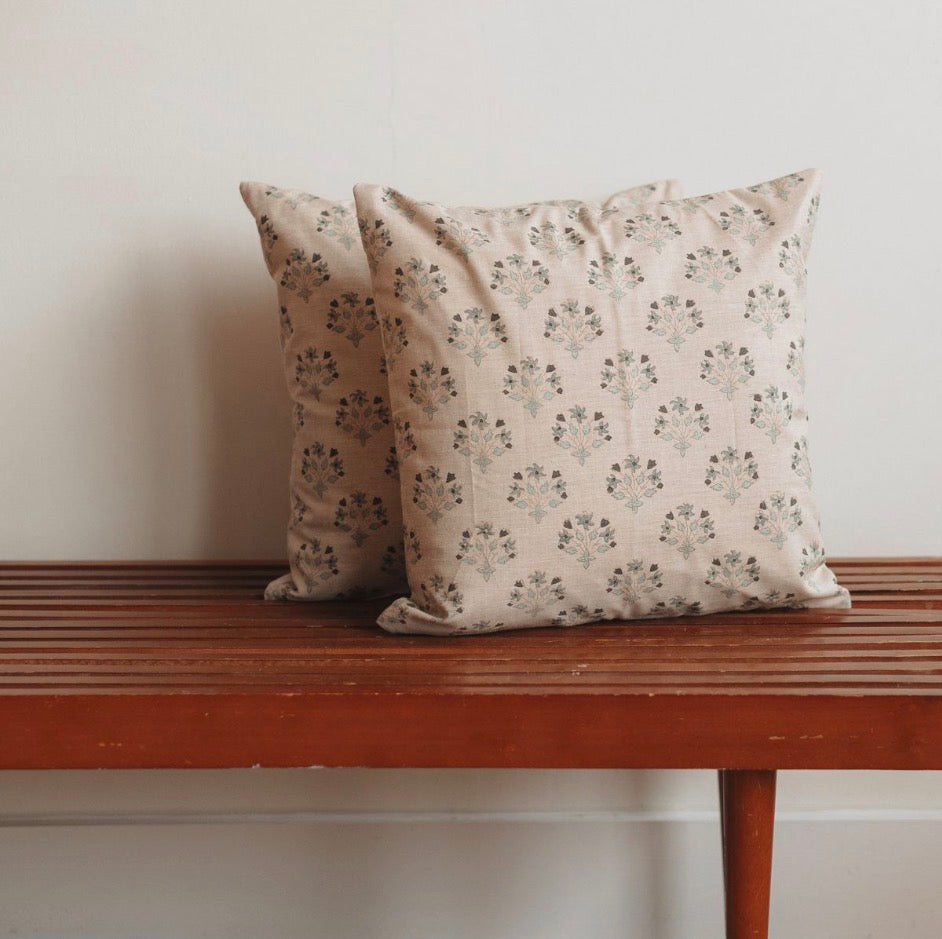 Dune Pillows | Artistic Block Print Pillow, Diwali Flower Pattern, 16”