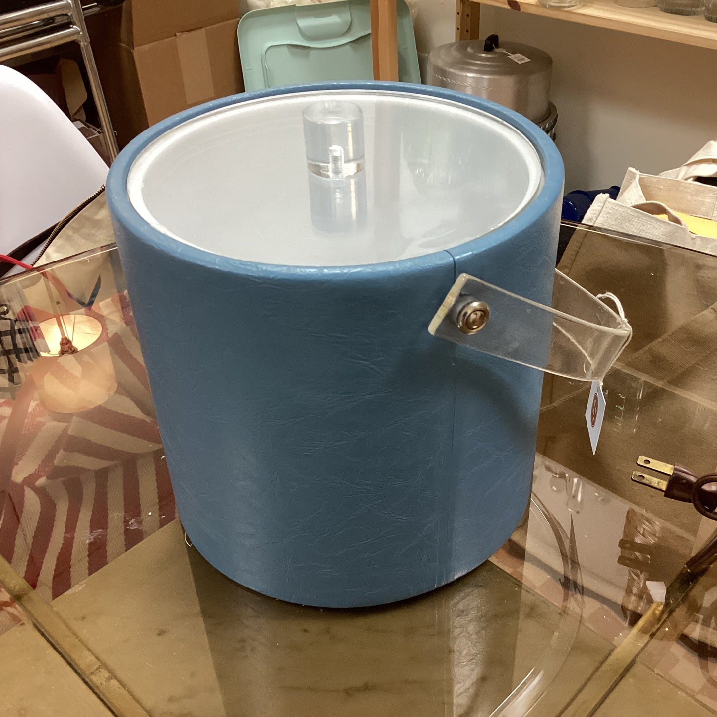 Vintage Pale Blue Ice Bucket with Clear Lid