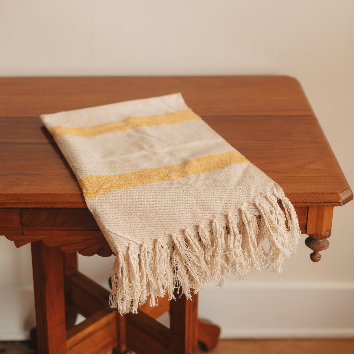 Woven Table Runner with Butter Yellow Accents