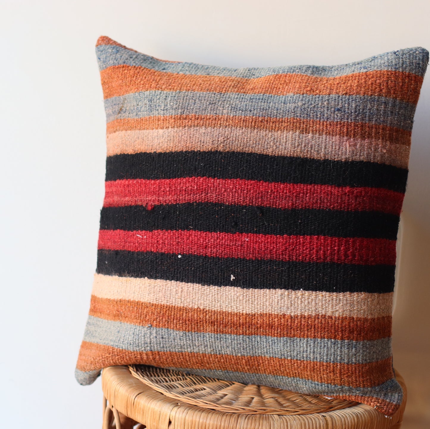 Kilim Pillow | Rust, Gray and Black Stripe, includes insert, 18"