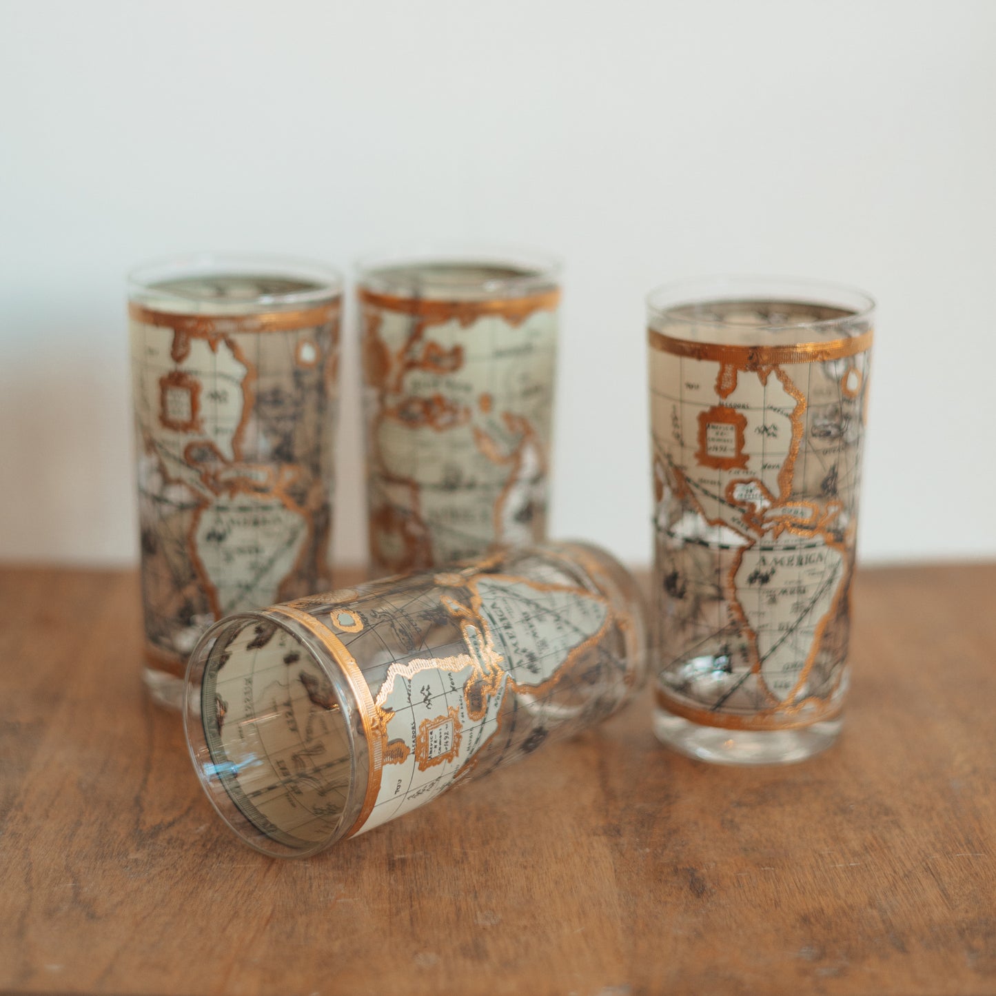 Vintage Cera World Map Glasses, Set of 4