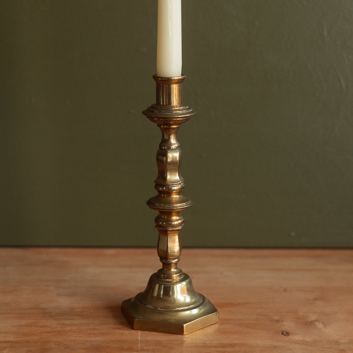 Antique Brass Candlestick Holder on Octagonal Base