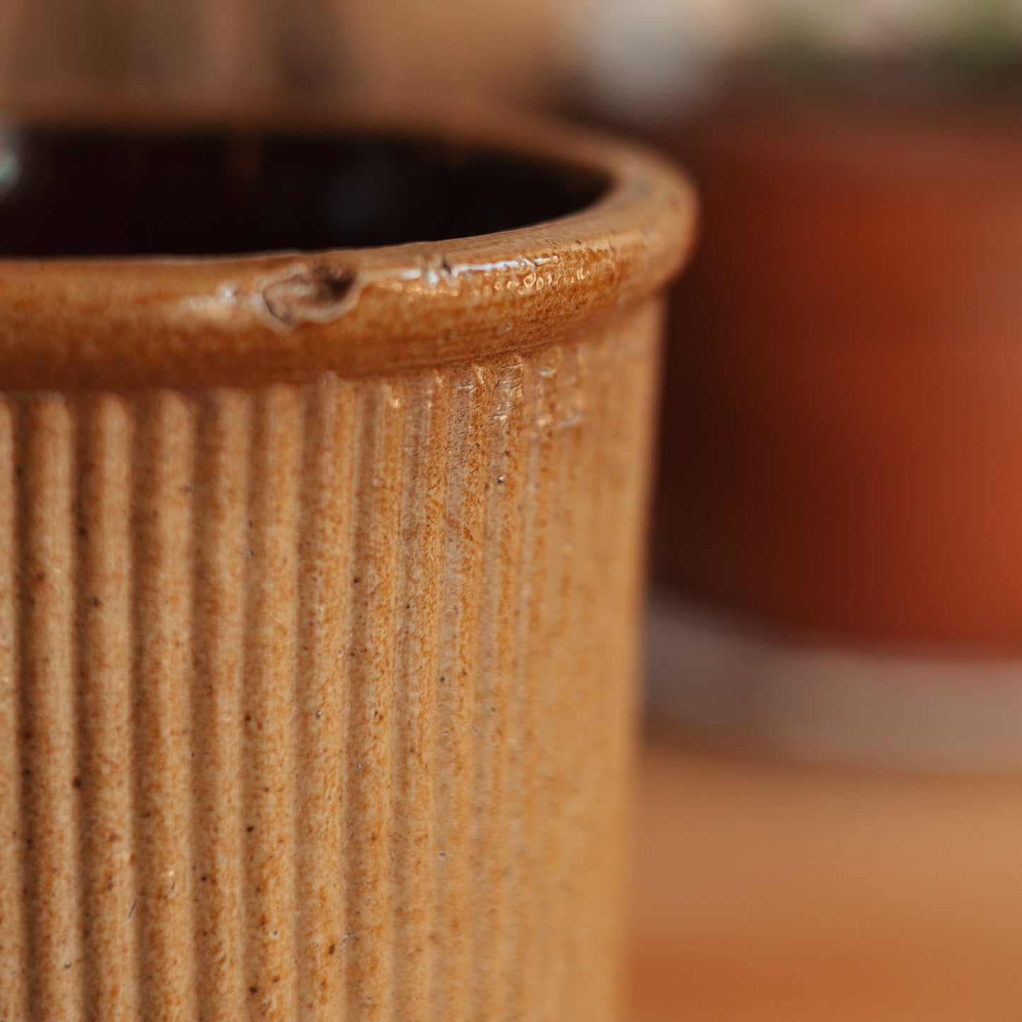 Tall Stoneware Ribbed Crock