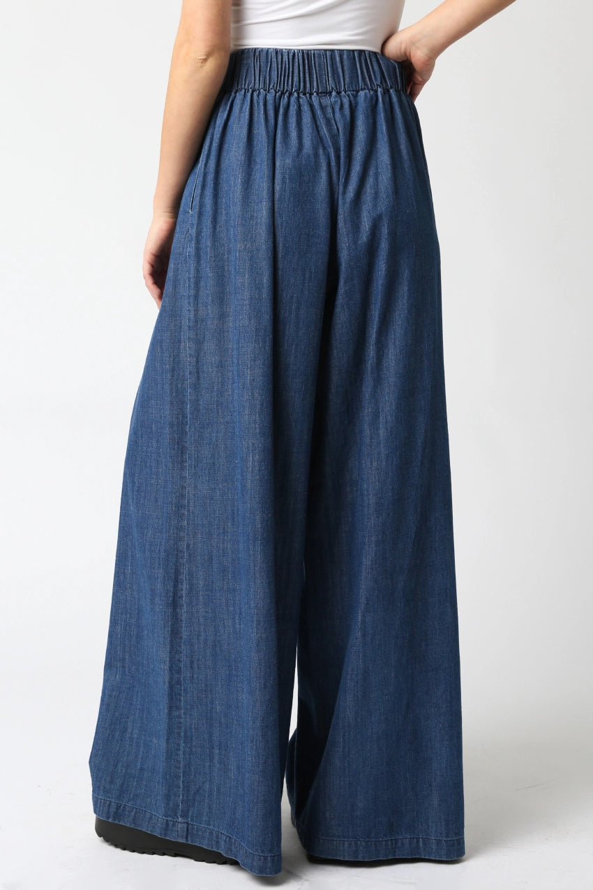 Wide Leg Cotton Denim Pants