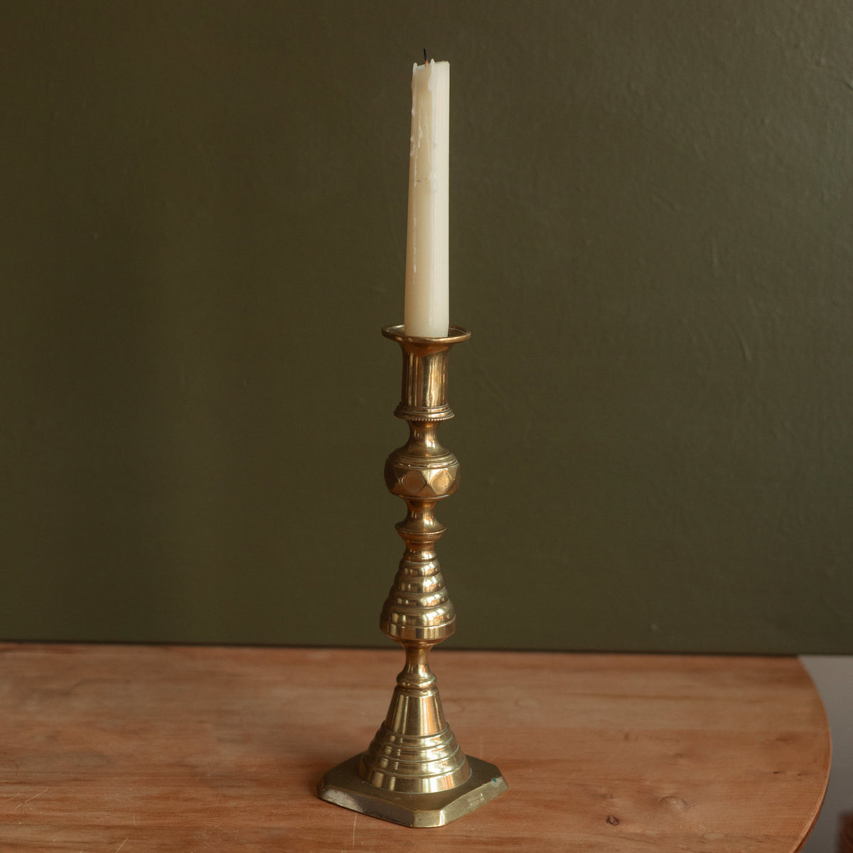 Antique English Brass Behive and Diamond Candlestick Holder