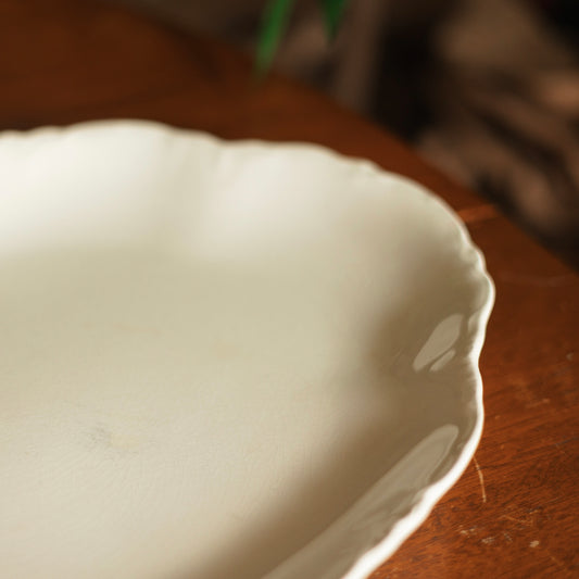 Ironstone Style Serving Platter with Scalloped and Embossed Rim
