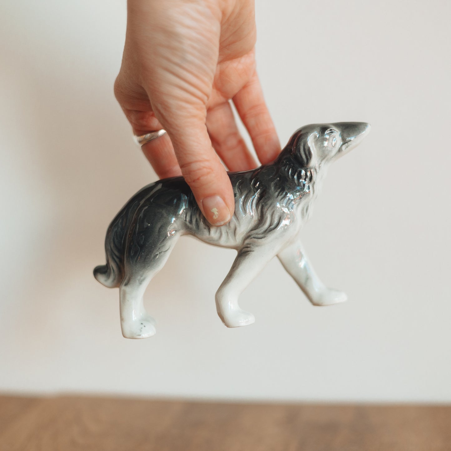 Vintage Grey and White Russian Wolfhound Figurine