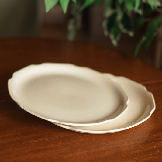 Pair of Ironstone Style Cream Dinner Plates