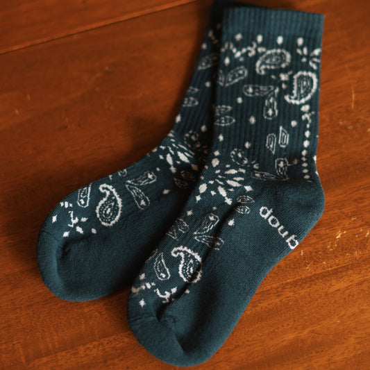 Doublesoul | Bandana Crew Socks, Denim Blue