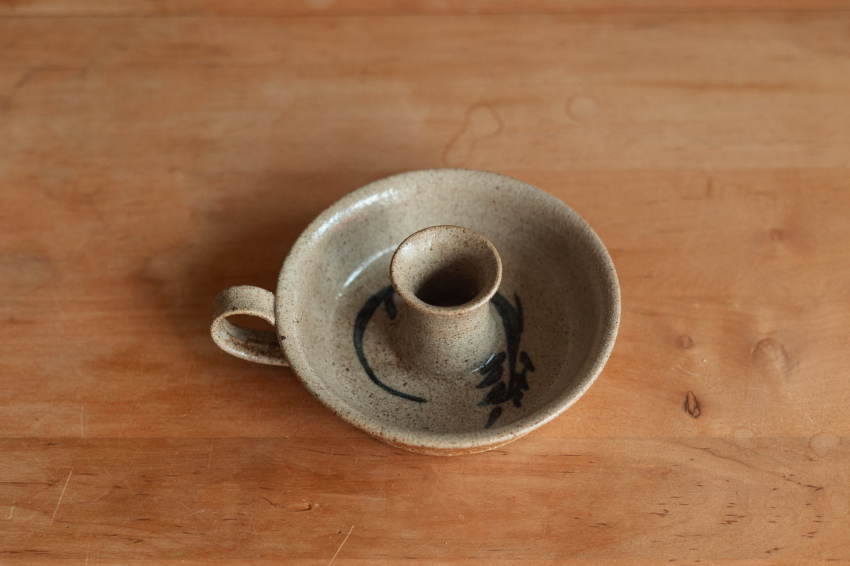 Speckled Stoneware Chamberstick Candleholder