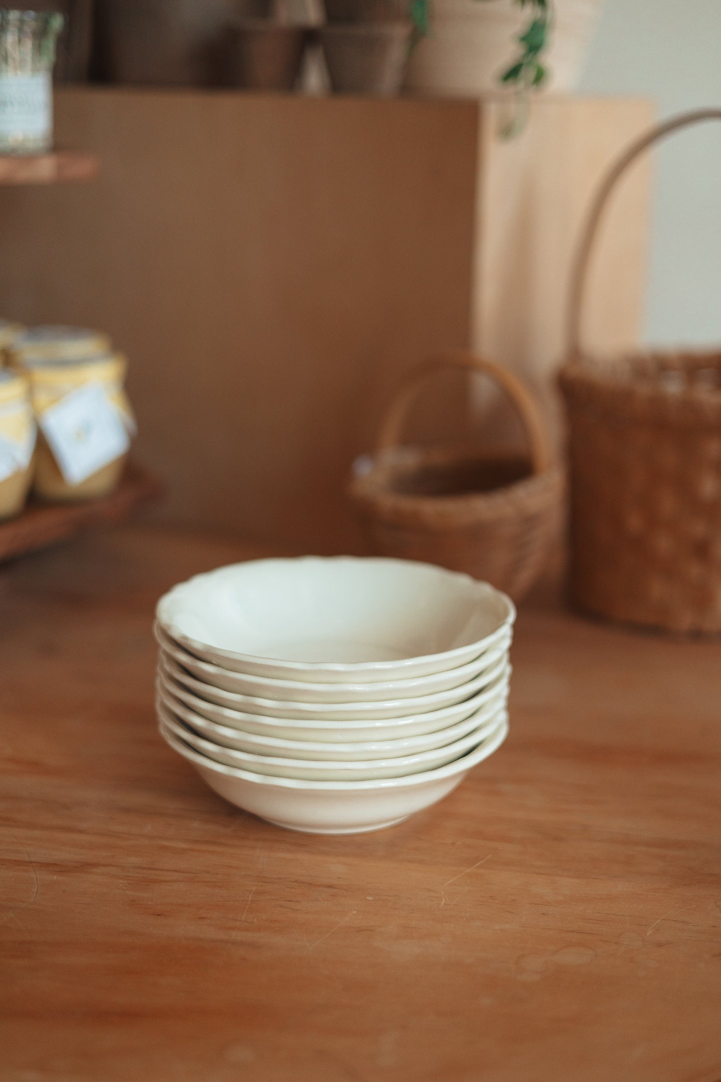 Cream Ironstone Style Soup Bowls, Set of 7