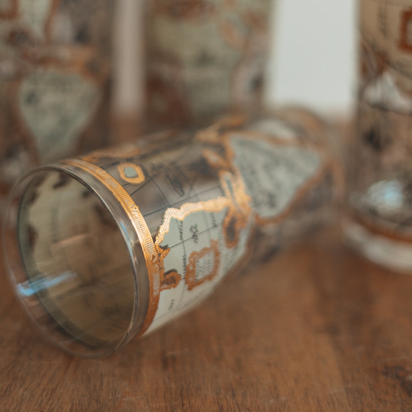 Vintage Cera World Map Glasses, Set of 4